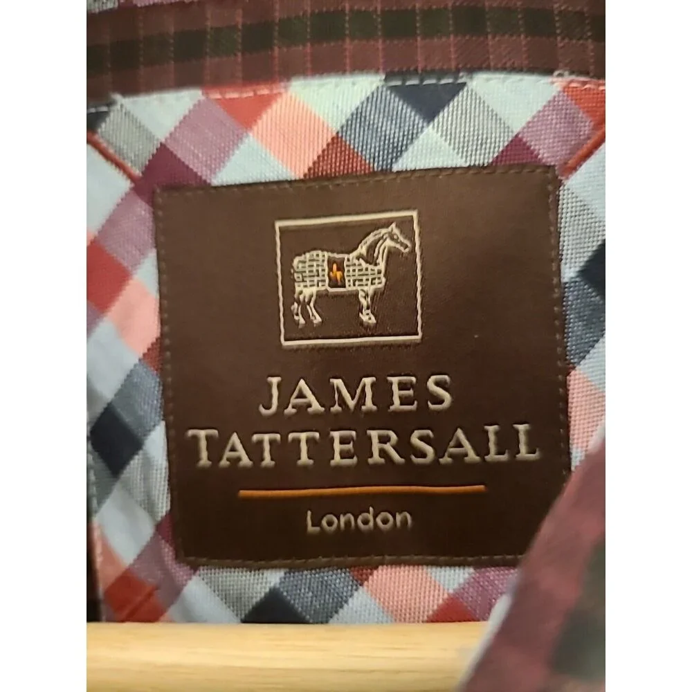 James Tattersall Mens Shirt Red Black Plaid Cotton Long Sleeve Button‎ Up NWT
